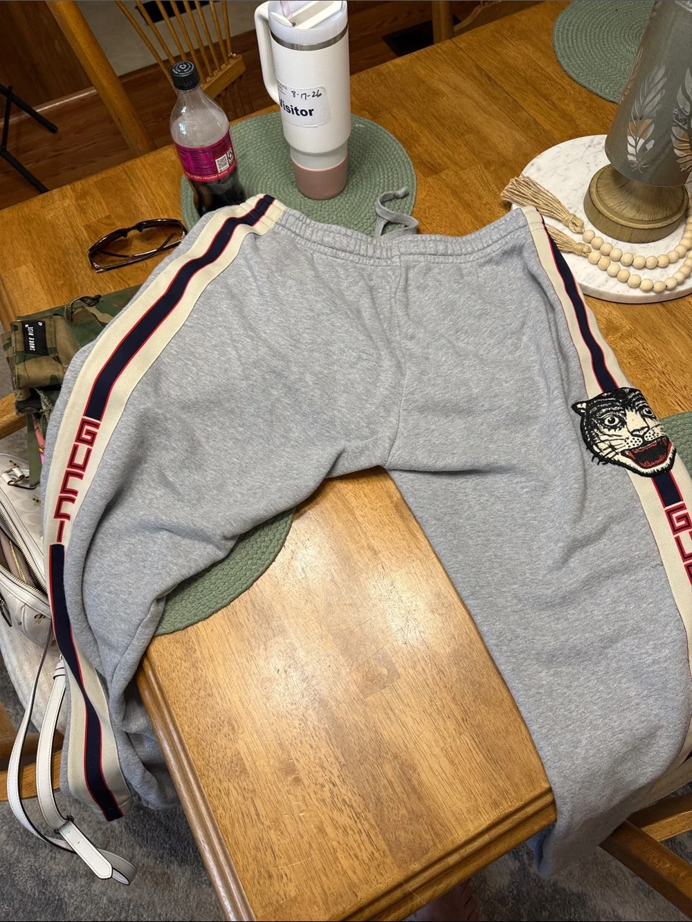 Gucci Men's Track Pants with Stripe Detail and Tiger Patch